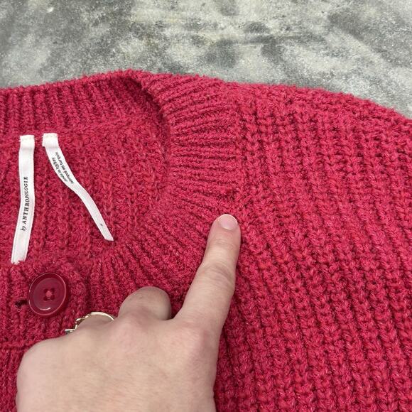 Anthropologie Cropped Twofer Cardigan Sweater Size Small Red White Knit Academia - Picture 5 of 12